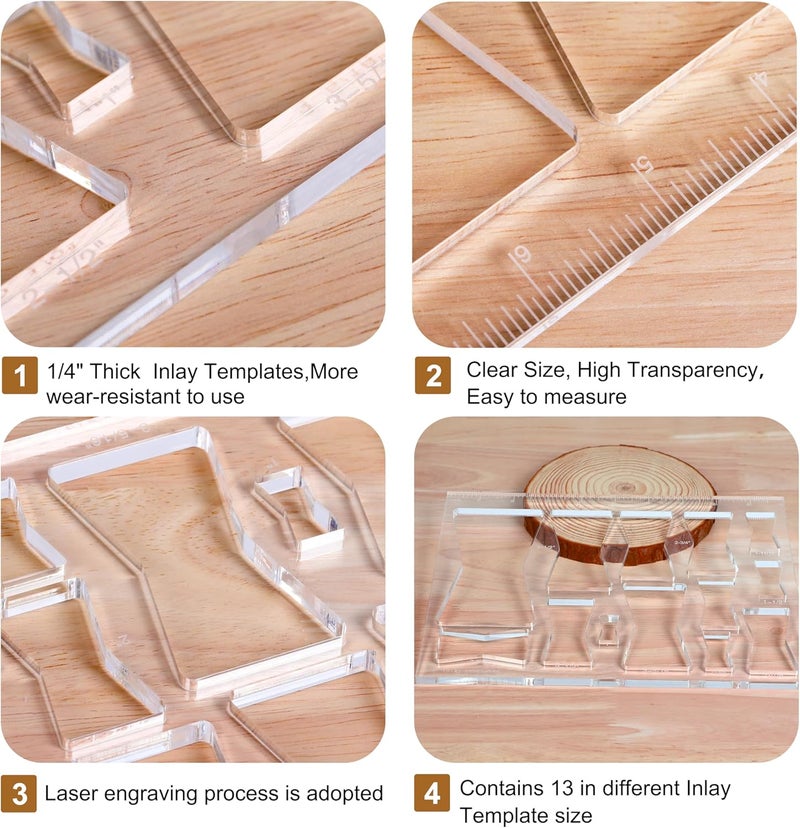 Monliful 13 in 1 Router Template for Woodworking,Router Jig Bowtie Template, Router Template Jig Kit, Butterfly Inlay Template Decorative Template 10"*7.9" inches, clarity - Image 3